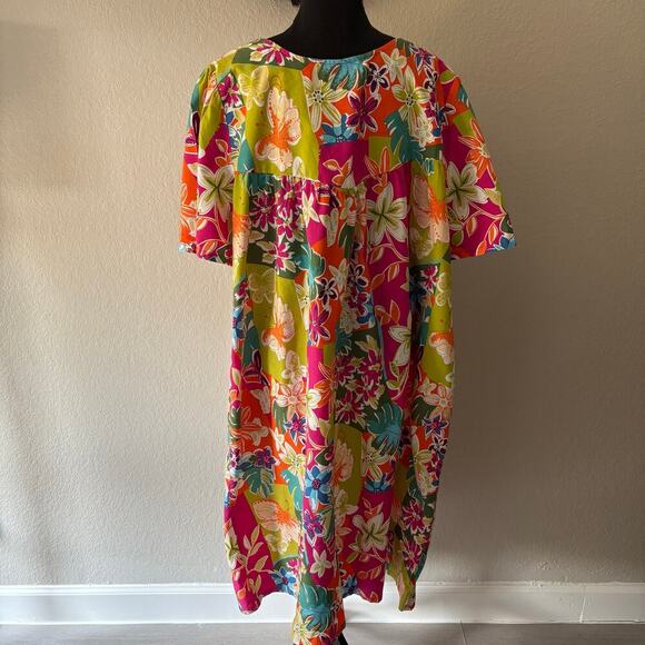 VTG NATIONAL SINCE 1952 Vibrant Floral Mumu 2X Art-to-Wear Flamboyant Tropical - Picture 2 of 10